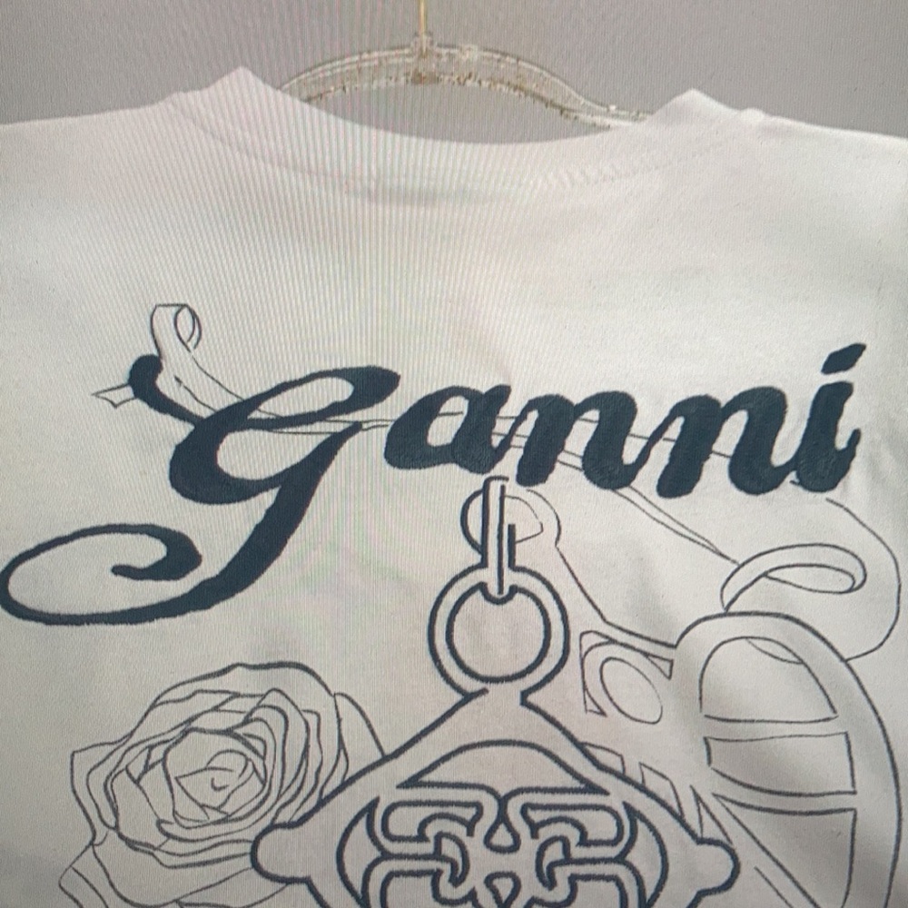 Ganni Love lock embroidered printed long sleeve T-Shirt - Picture 7 of 7